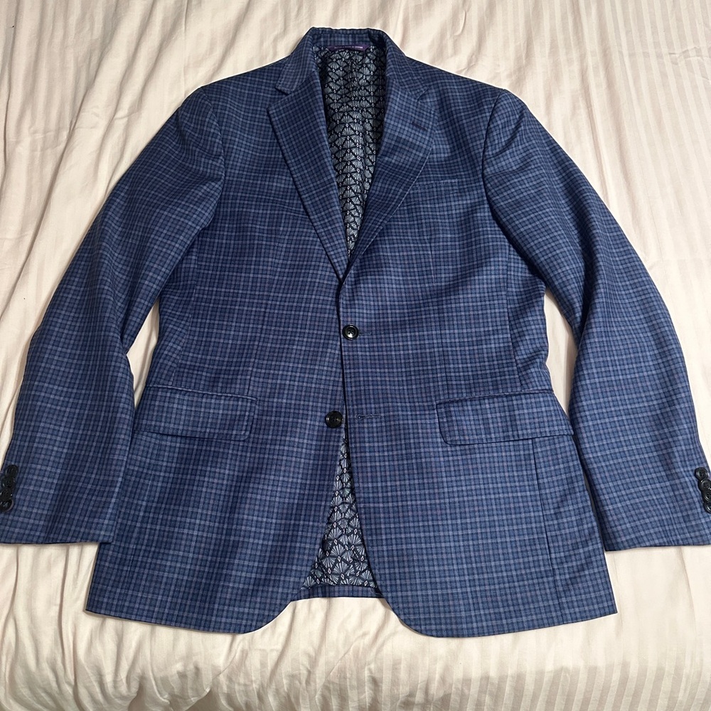 Ted Baker Endurance Blazer 38 R. Beautiful checkered blue, gray, and purple.